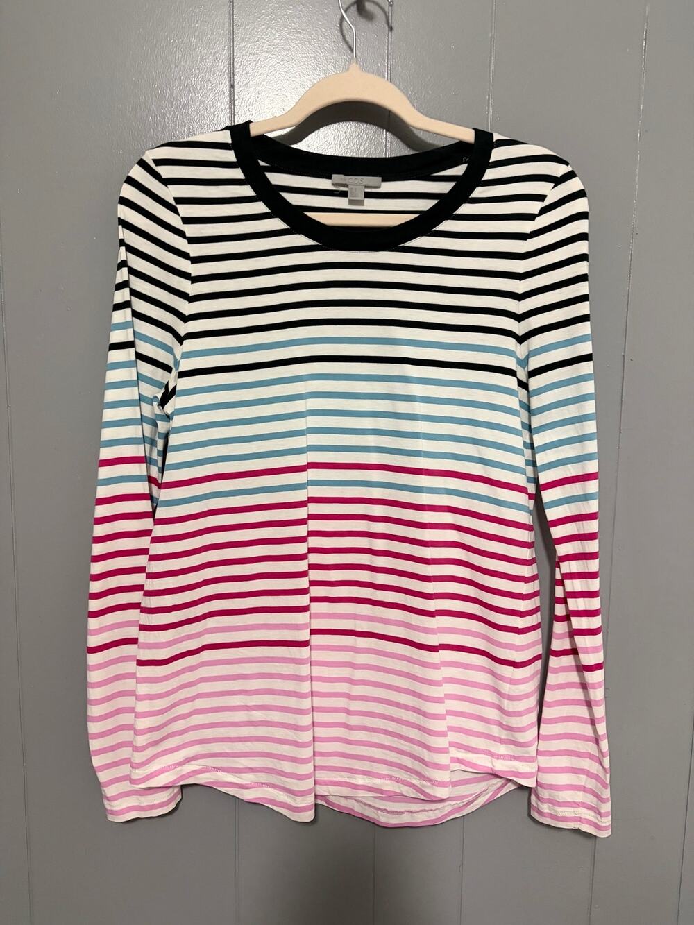 COS Pink Colorful Striped Cotton Crewneck Lightweight Long Sleeve Top M